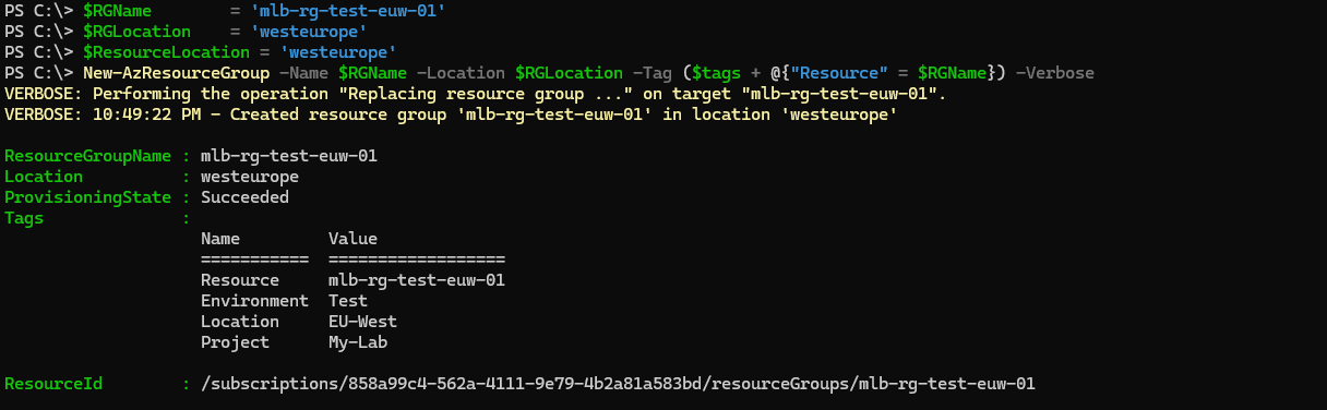 Azure PowerShell - create Resource group