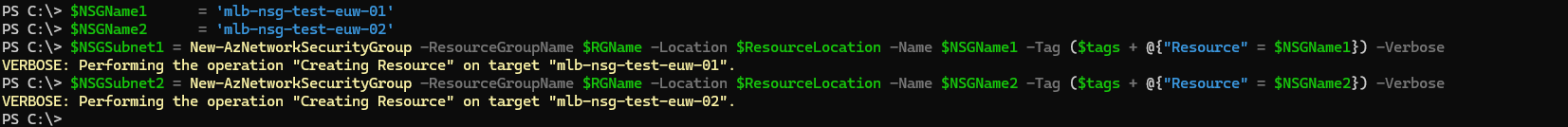 Azure PowerShell - create Network Security Group (NSG)